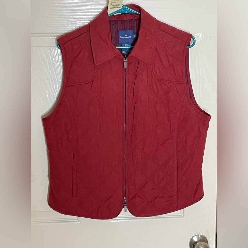 NWT Faconnable Women's Lightweight Quilted Vest Jacket Large Red Zip Pockets‍‍‍‍ - Picture 9 of 11